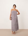 [ASOS EDITION] ASOS EDITION textured metallic corsetted bandeau maxi dress in dove grey 10 Dove Grey