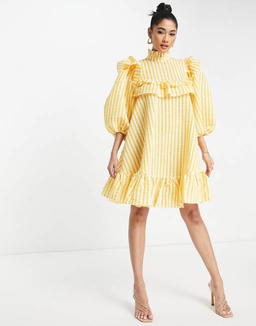 Asos yellow ruffle outlet dress