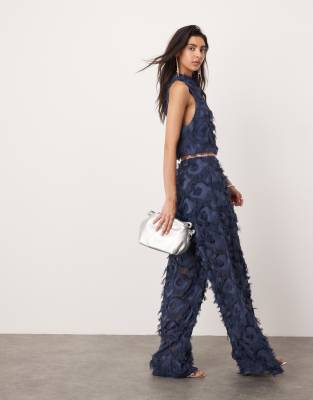 Asos Design Textured Wide Leg Pants In Blue - Part Of A Set-multi
