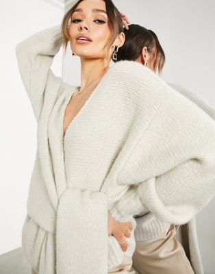 ASOS EDITION tie front oversized knit cardigan in oatmeal | ASOS