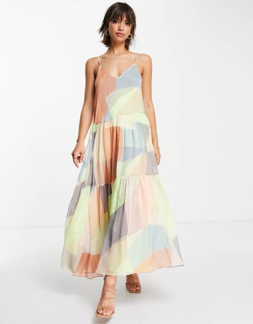 ASOS EDITION tiered cami dress in abstract color block print
