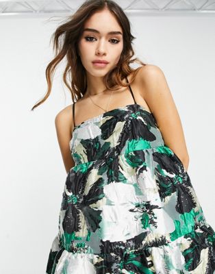 ASOS EDITION tiered cami midi dress in abstract floral jacquard