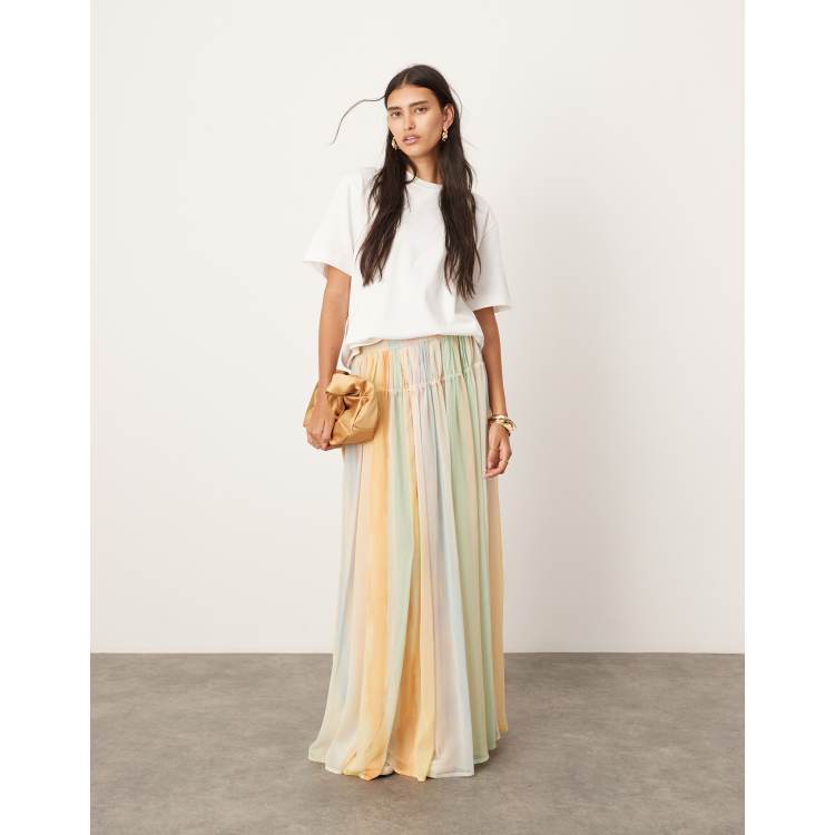 ASOS EDITION tiered maxi skirt with tie waist in multi watercolor print