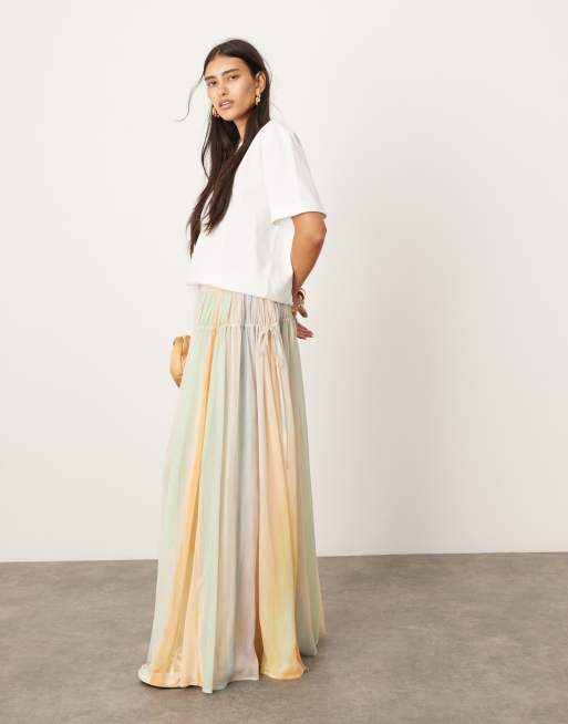 ASOS EDITION tiered maxi skirt with tie waist in multi watercolor print