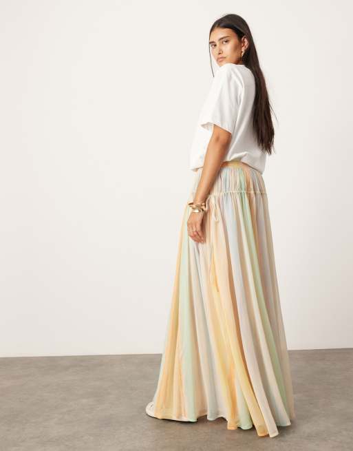 ASOS EDITION tiered maxi skirt with tie waist in multi watercolour print, 2 of 5