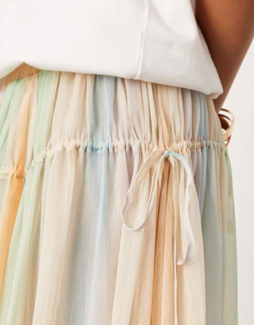 ASOS EDITION tiered maxi skirt with tie waist in multi watercolour print, 4 of 5