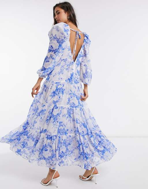 Blue floral clearance dress with sleeves