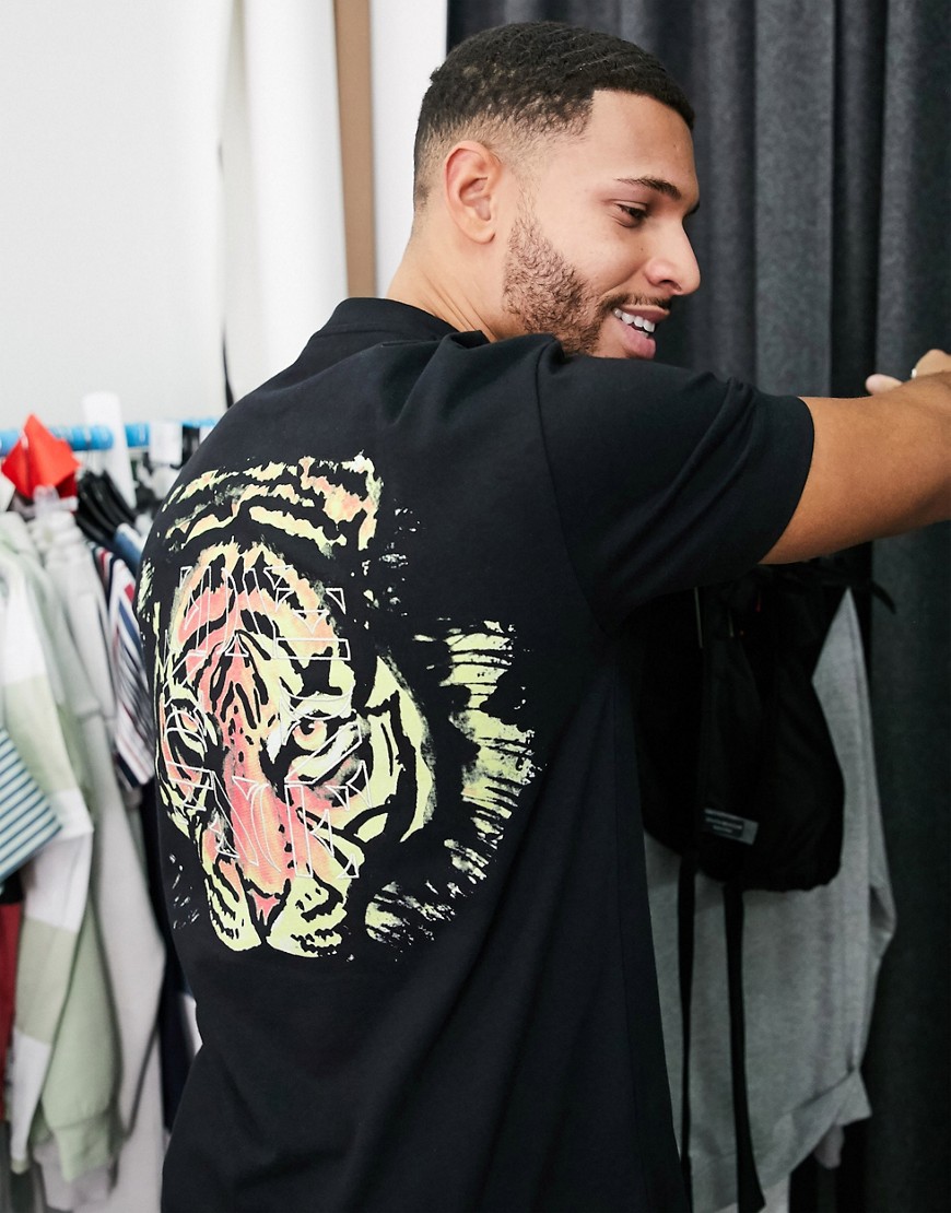 Asos Design Tiger Print With Logo Embroidery T-shirt-black