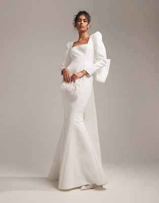 ASOS DESIGN Toby statement square neck and bow back wedding dress in