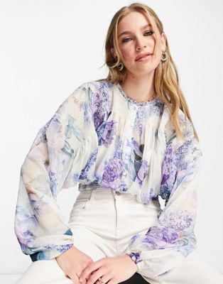 Chemises et blouses EDITION - Top à manches blousantes froncées et imprimé floral
