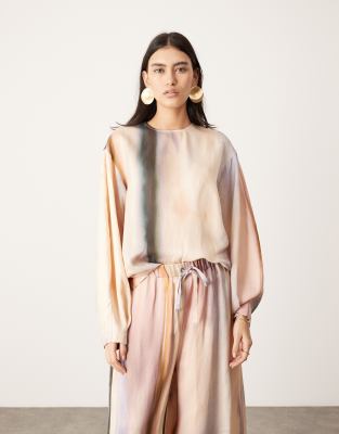 Asos Edition - Top A Maniche Lunghe In Raso A Righe Sfocate-Multicolore