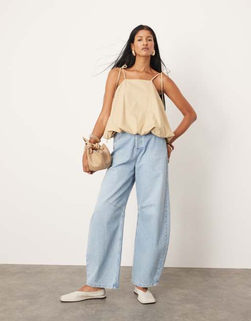 ASOS EDITION - Top color pietra con spalline sottili e fondo a palloncino