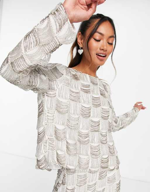 ASOS EDITION - Top drapé à carreaux orné de perles fendu dans le dos, 2 de 4