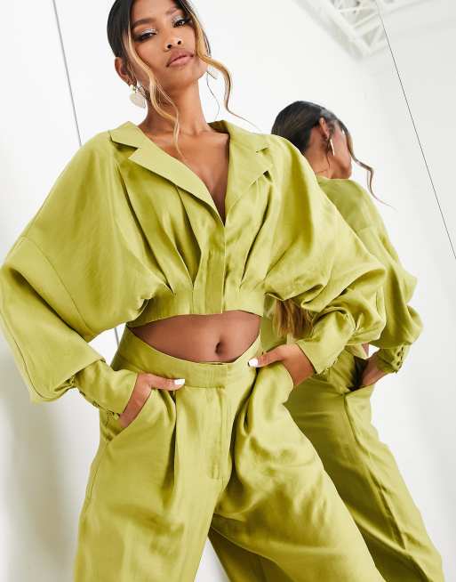 ASOS EDITION - Top drapé plissé à la taille - Vert citron