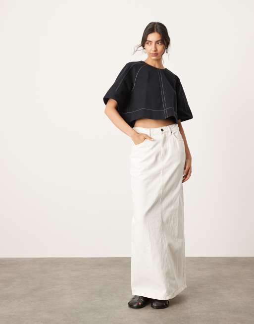 ASOS Edition - Top in twill nero con cuciture allacciato sul retro, 3 di 4