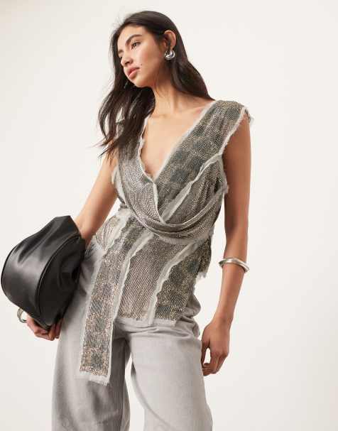 ASOS EDITION - Top met lange pasvorm en versiering in antraciet - view 1