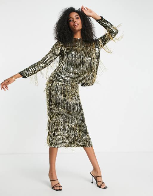 ASOS EDITION - Top met open achterkant, lovertjes en franjes, 2 van 4