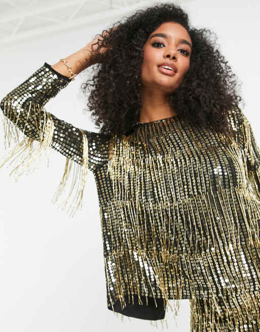 ASOS EDITION – Top odsłaniający plecy z cekinami i frędzlami