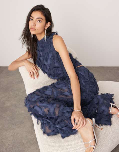 ASOS EDITION - Top testurizzato blu con dorso a vogatore e zip sul retro in coordinato - view 1