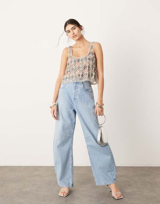 ASOS EDITION – Trägertop in Silber mit geometrischer Verzierung im Lochmusterdesign, 4 von 4