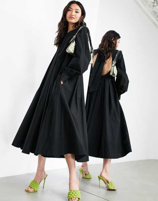 ASOS EDITION – Trapez-Midikleid aus Baumwolle in Schwarz