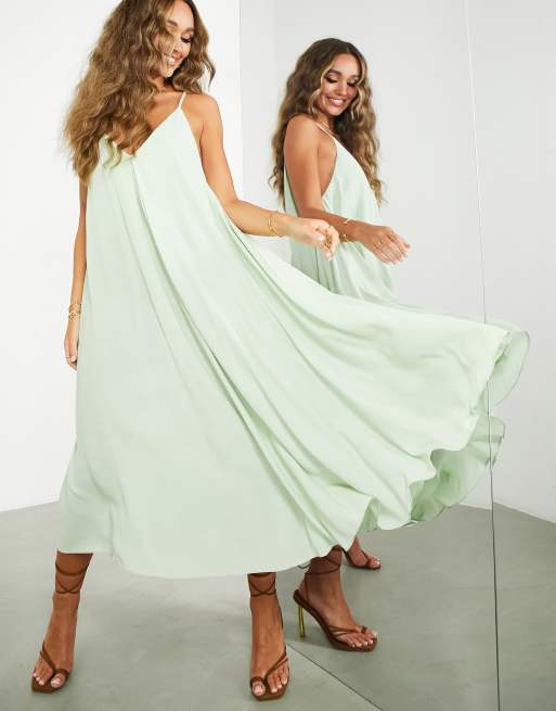 ASOS Edition eyelet cami maxi dress with ruched waist in sage green