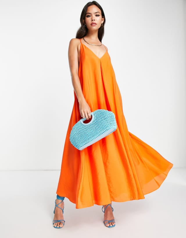 ASOS EDITION trapeze cami midi dress in viscose in flame orange