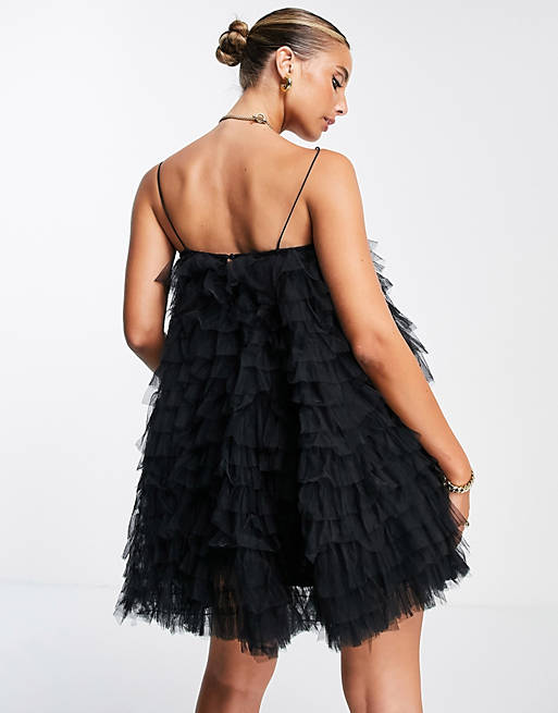 ASOS EDITION trapeze cami mini dress in tulle in black