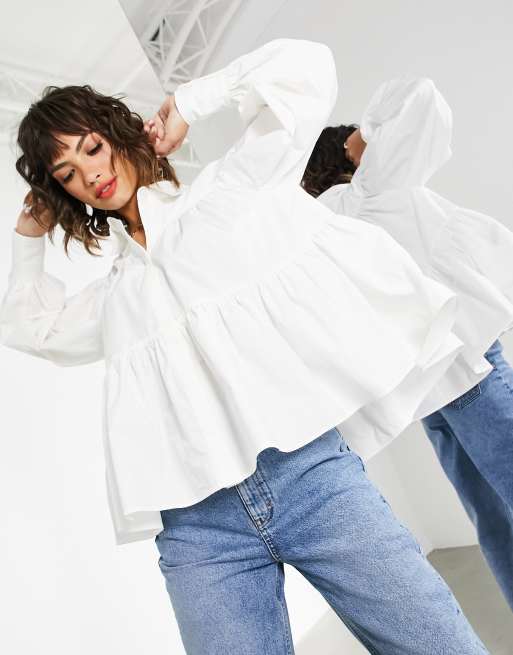 ASOS EDITION – Trapezförmiges Baumwollhemd in Weiß