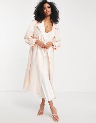 Asos Design Trench Coat With Tie In Apricot-orange