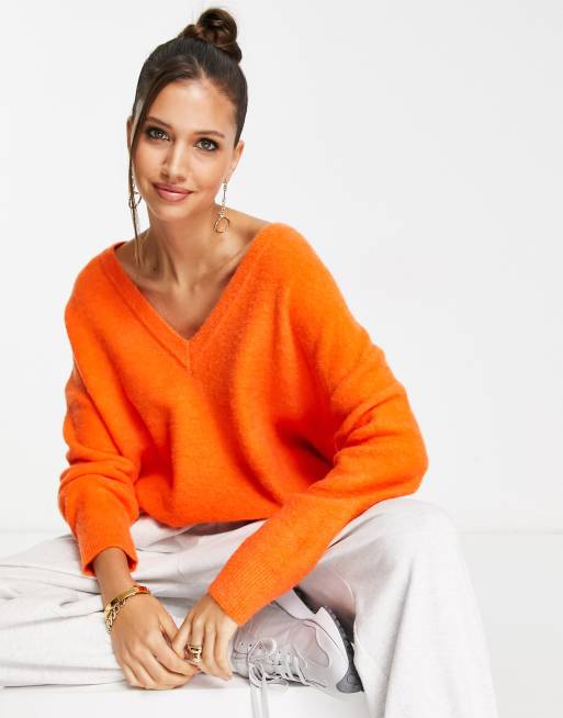 ASOS EDITION Trui met V hals in feloranje