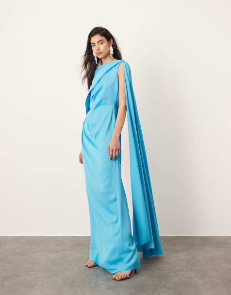 ASOS Edition – Turkusowa drapowana sukienka satynowa maxi z marszczoną talią - view 1