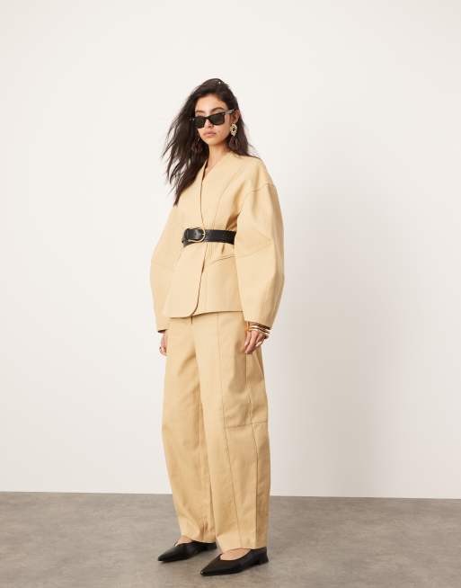 ASOS EDITION twill barrel pants with pocket detail in light brown - part of a set 