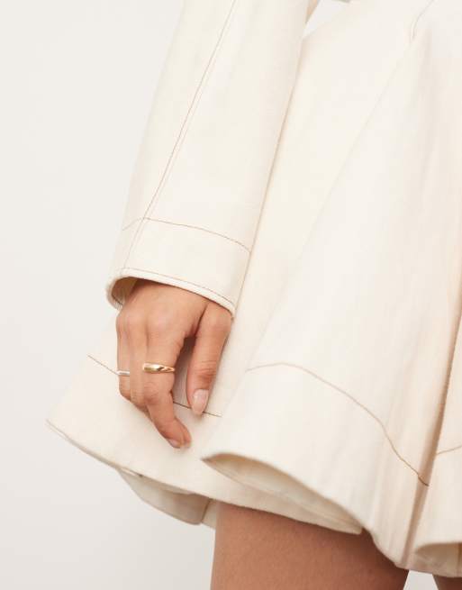 ASOS EDITION twill long sleeve mini dress with seam details in ecru, 3 of 4