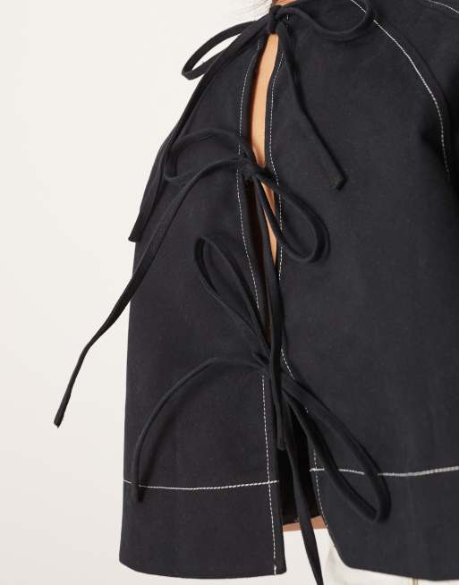 ASOS EDITION twill seam detail top with tie back detail in black ASOS