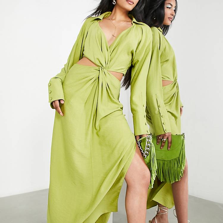 ASOS EDITION twist front midi shirt dress with cut out back in