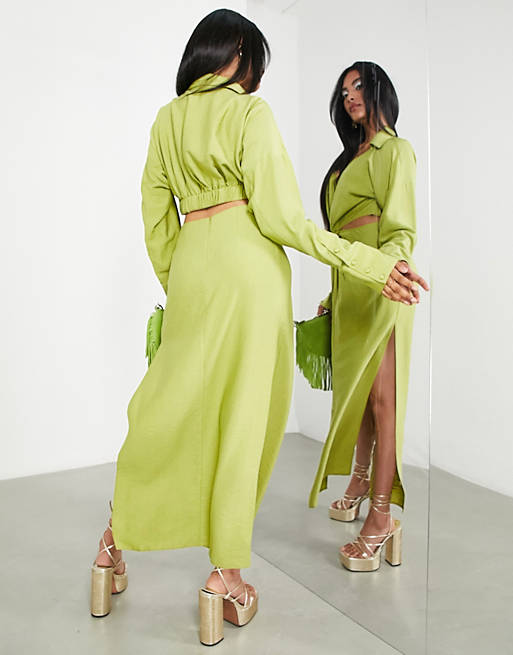 ASOS EDITION twist front midi shirt dress with cut out back in kiwi green