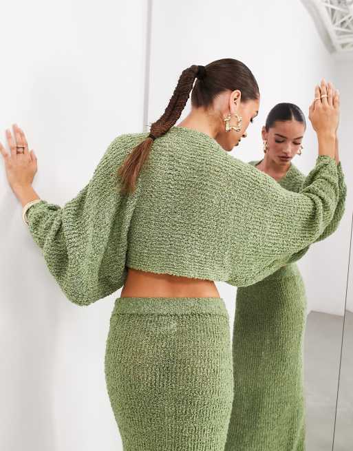 ASOS EDITION twisted detail knitted semi sheer long sleeve top in moss green