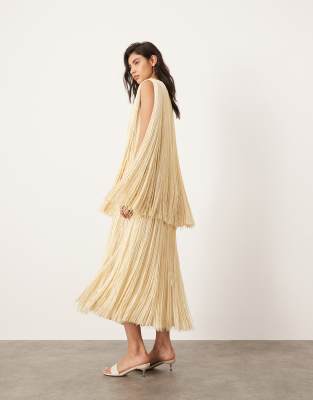 ASOS EDITION ASOS EDITION ultimate fringe layered column maxi dress in buttermilk-White