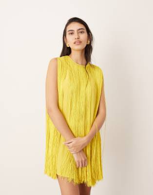ASOS EDITION ultimate fringe trapeze mini dress in yellow | ASOS