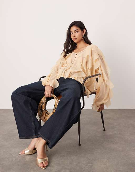 ASOS EDITION ultimate raw edge ruffle blouse in beige | ASOS ASOS EDITION ultimate raw edge ruffle blouse in beige | ASOS