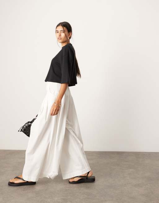 ASOS EDITION ultra wide leg linen look mid rise pleat front pants in white, 2 of 5