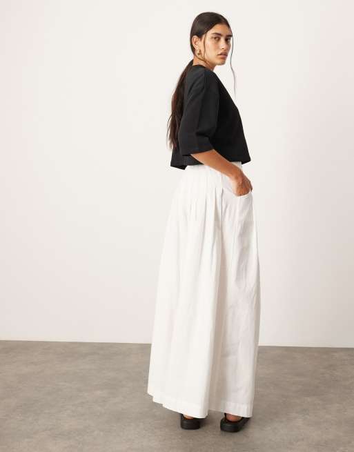 ASOS EDITION ultra wide leg linen look mid rise pleat front pants in white, 3 of 5