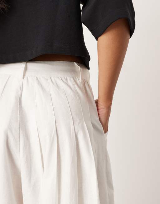 ASOS EDITION ultra wide leg linen look mid rise pleat front pants in white, 4 of 5