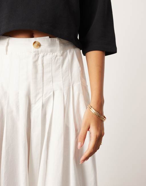 ASOS EDITION ultra wide leg linen mid rise pleat front trouser in white, 5 of 5