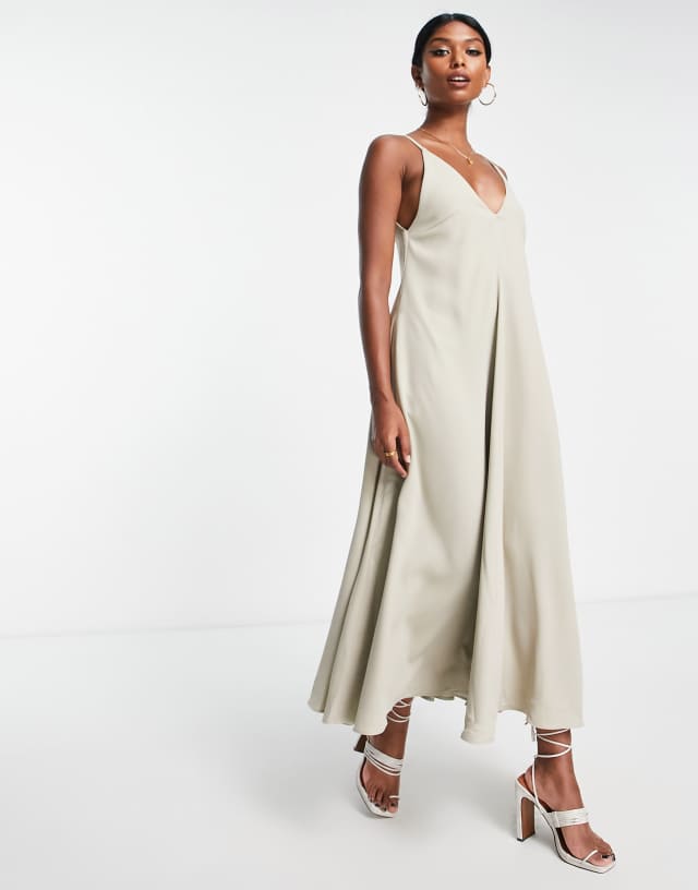 ASOS EDITION v back satin cami midi dress in taupe