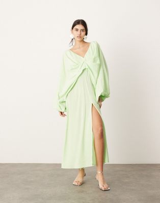 ASOS EDITION v neck drapey maxi dress in green