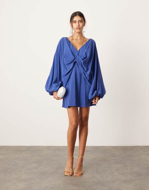 ASOS EDITION v neck drapey mini dress in blue - view 1