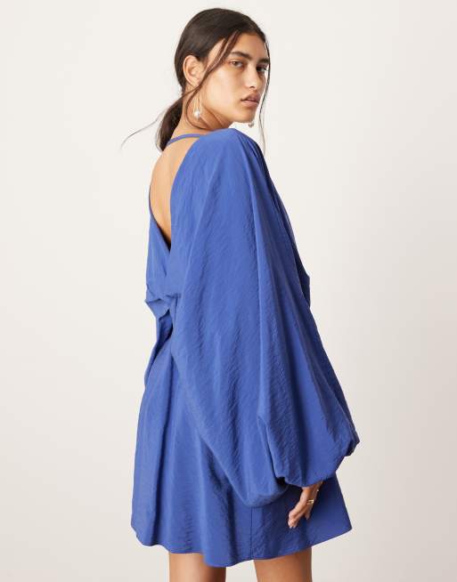 ASOS EDITION v neck drapey mini dress in blue | ASOS