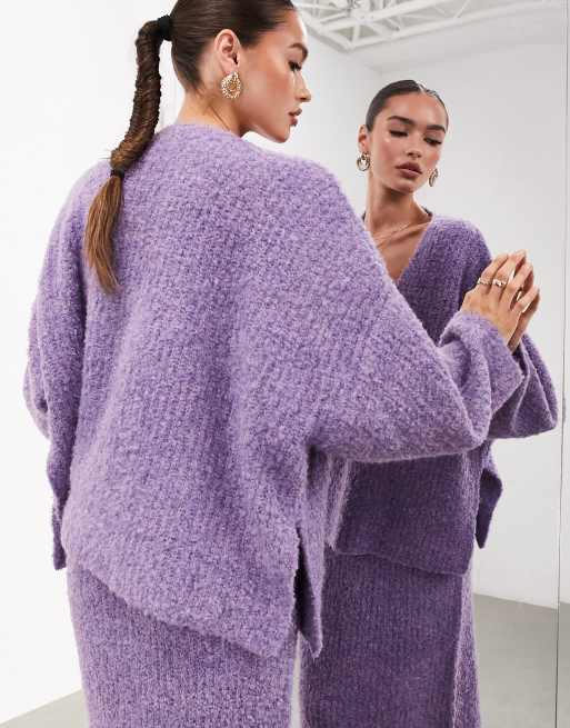 ASOS EDITION v neck fluffy knit jumper in purple ASOS